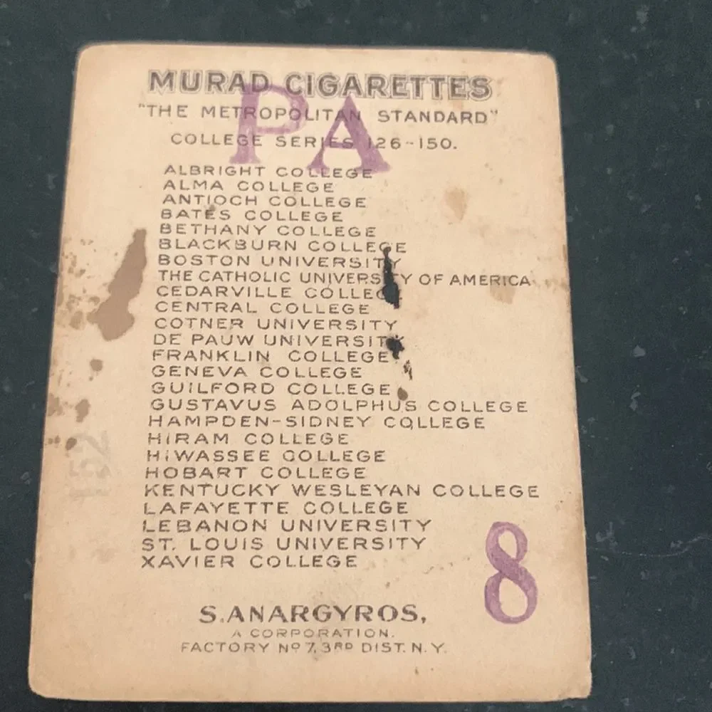 Rare 1910 Gustavus Adolphus Murad College Trading Card - Tennis Motif